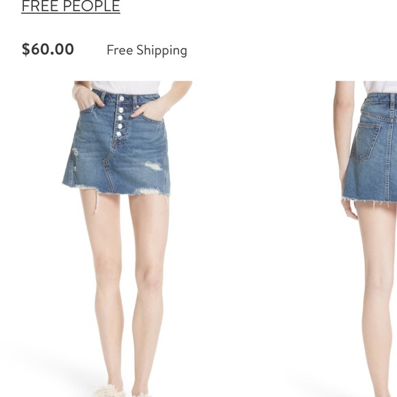 Free people distressed raw hem denim a-line skirt - Picture 1 of 6